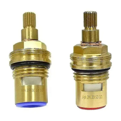 2 pcs Universal Ceramic Disc Faucet Valve Cartridge, Quarter Turn 1/2" Brass Replacement, 20-Tooth Valve Stem, 53 mm Length, Blue Finish