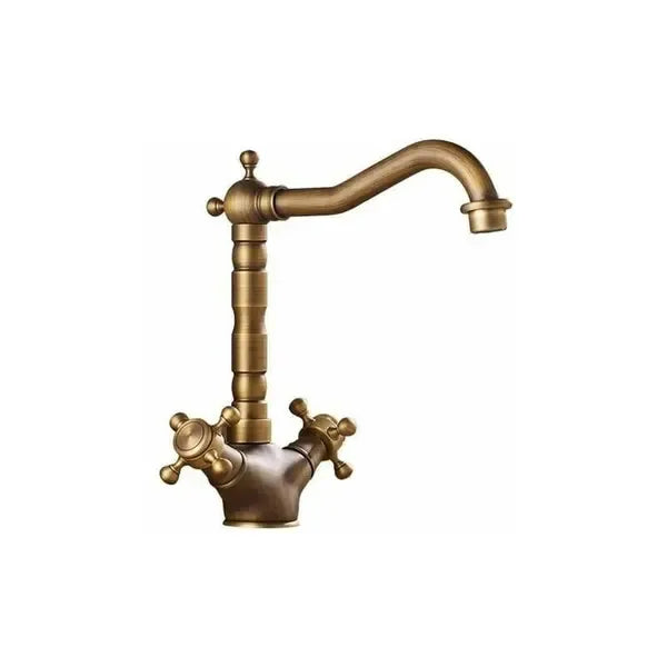 360 Degree Rotation Rotatable Faucet Double Brass Basin Faucet Brushed Kitchen Sink Soft Close Vintage Tap for Hot and Cold, Antique Copper Finish