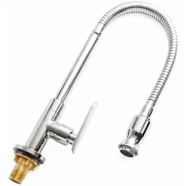 Outdoor Kitchen Faucet 360 Degree Rotation Swivel Single Hole Single Lever Kitchen Faucet Cold Water Basin Mixer, ceramic material, Chrome Finish