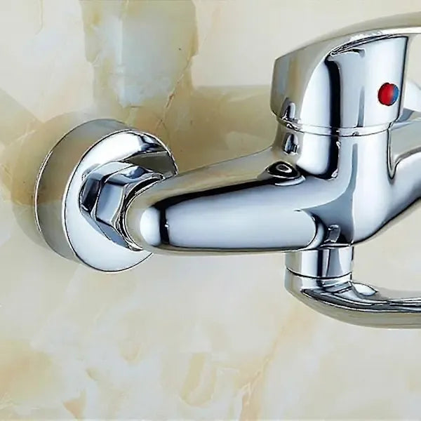 Wall-mounted faucet (1 piece), Brass material, 5 cm Spout Reach, 15 cm Connection Spacing, cold water use, Chrome Finish