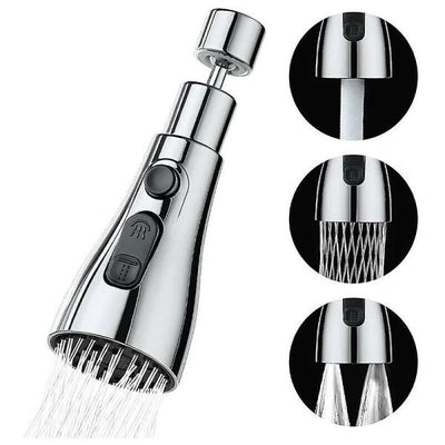 Kitchen Faucet Nozzle, 360 Degree Rotation Rotating Mixer Tap Sprayer, ABS material, 3 Spray Modes, Silver/Black Finish Options