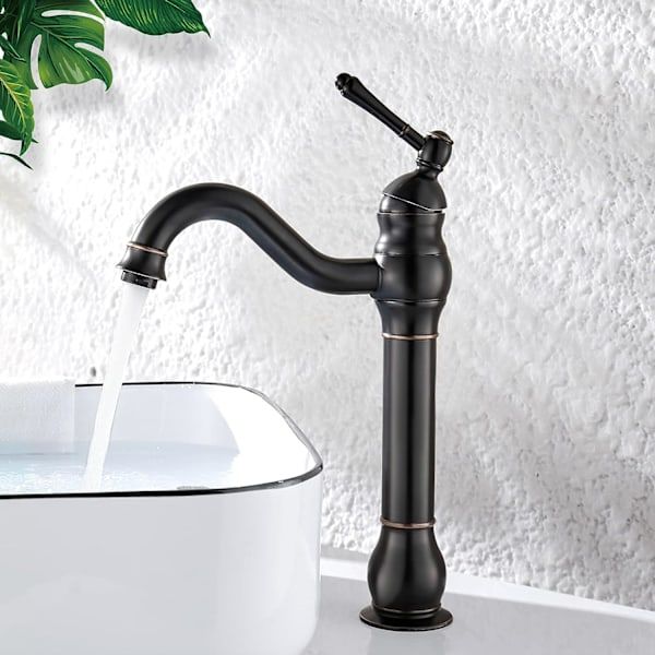 High Bathroom Faucet 360 Degree Rotation Rotatable Countertop Mixer, Retro Classic Bathroom Faucet Brass Countertop Mixer, Black Finish