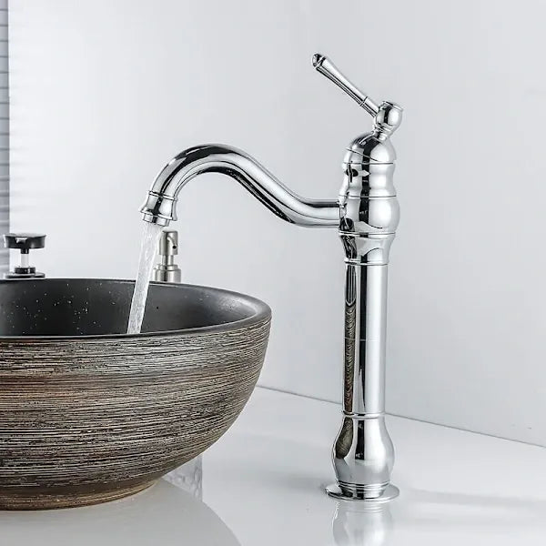 Retro Basin Faucet Swivel 360 Degree Rotation Single Handle Bathroom Mixer High Spout Cold and Hot Water Available, brass material, Chrome Finish