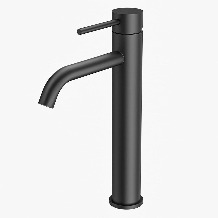 Black brass bathroom washbasin tap- high spout, ceramic cartridge, single handle, s included material, 1/2" Thread, Matte Black Finish