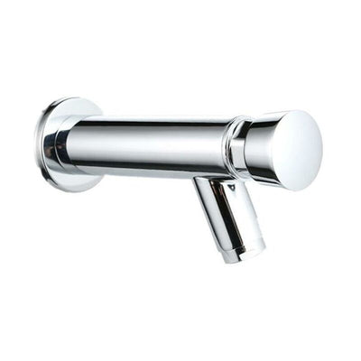 Modern Self-closing Brass Bathroom Sink Faucet, G1/2 Thread, cold water use, water-saving flow, ceramic cartridge, Chrome Finish