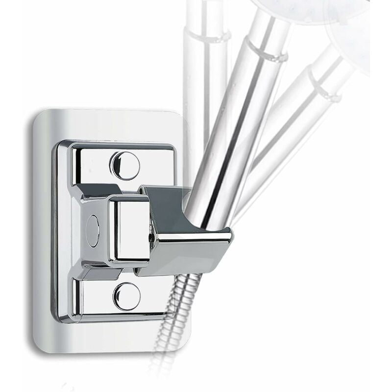 360 Degree Rotation Adjustable Shower Head Holder, Wall Mount No Drilling, Universal Shower Bracket, Compatible with Most Shower Heads, Chrome Finish