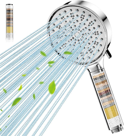 Cobbe Shower Head With Filter- High Pressure Bathroom Nozzle With 6 Spray Modes, Large Strong Flow Rain for Hard Water Filter, Chrome Finish