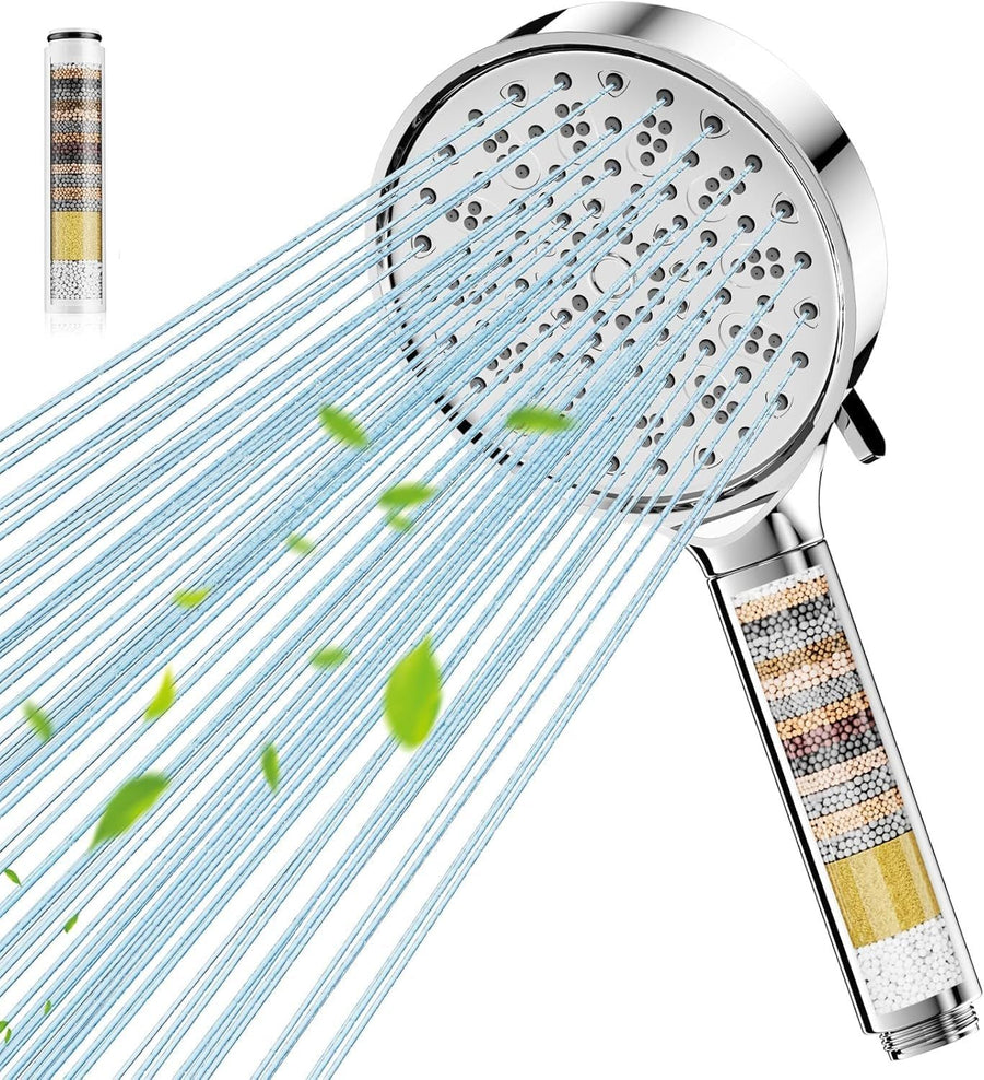 Cobbe Shower Head With Filter- High Pressure Bathroom Nozzle With 6 Spray Modes, Large Strong Flow Rain for Hard Water Filter, Chrome Finish