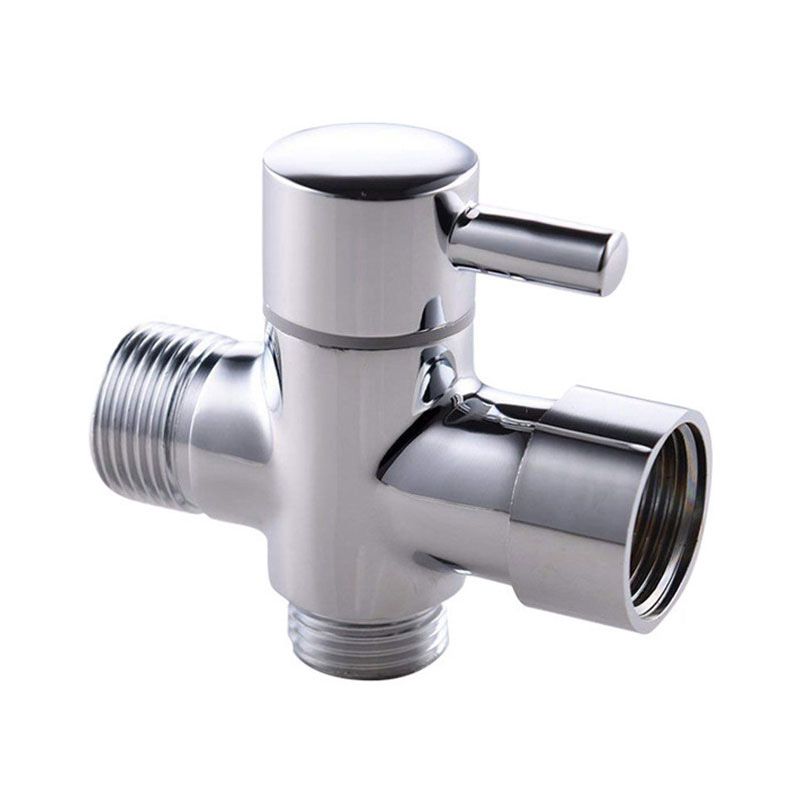 3-way T-connector with shut-off valve for bathroom, 7 x 7 Overall Size, 1 x 3 Overall Size, leak-resistant use, Silver Finish