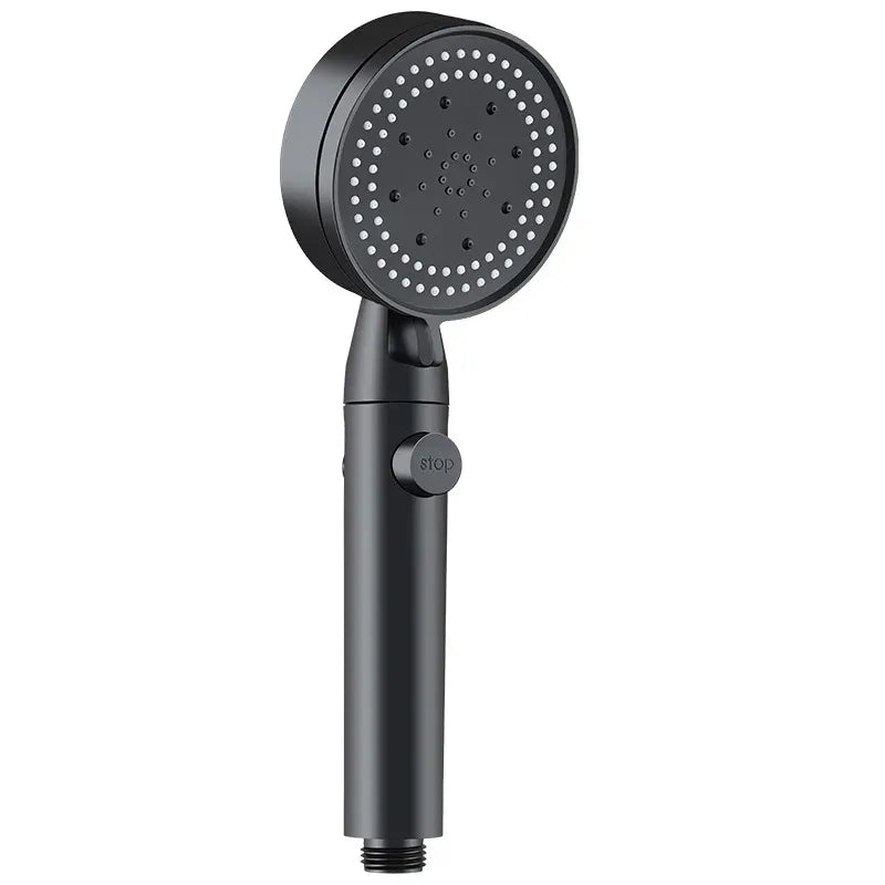 5 Spray Modes Adjustable High Pressure Shower One-Button Stop Water Massage Shower Head Water Saving Shower Bathroom Accessories, Black Finish