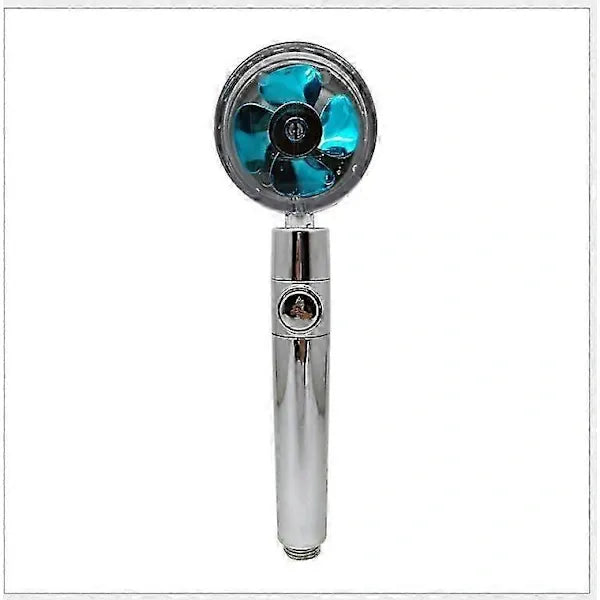 Shower Head Water Saving High Pressure Turbo Propeller Flow Shower Nozzle with Fan Built-in Filter Rain Shower Bathroom Accessories, Blue Finish