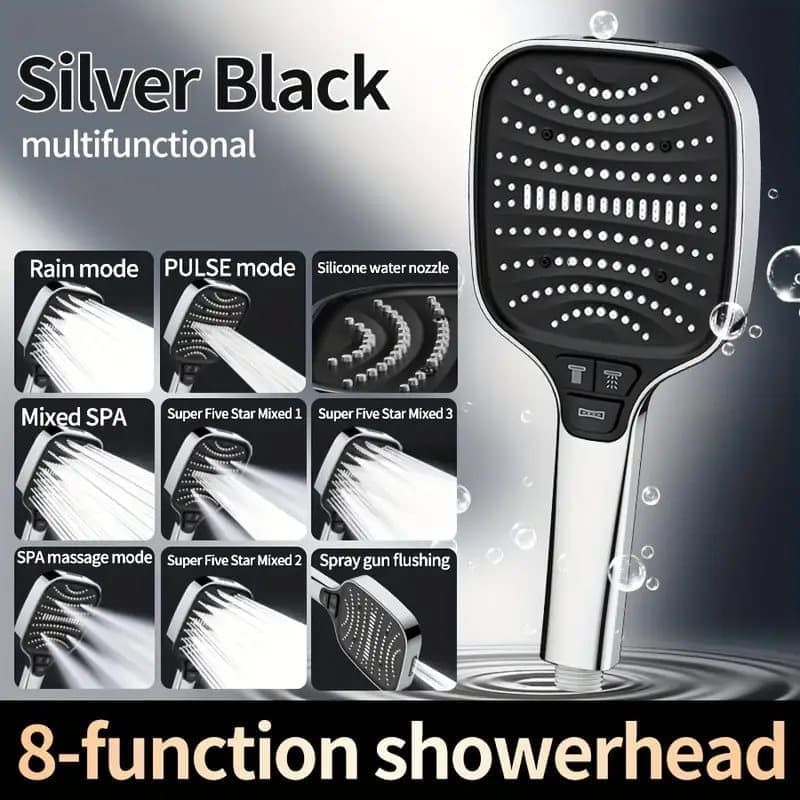 Large Panel Shower Head, 8 Adjustable Positions, Wide Water Outlet, Handheld Bathroom Shower Accessory, Chrome Finish