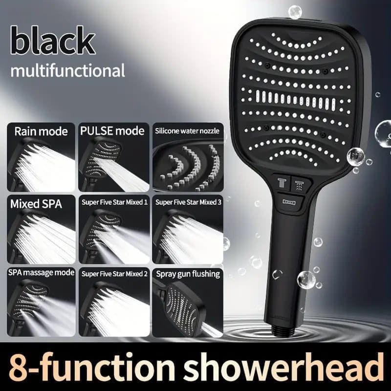 Large Panel Shower Head, 8 Adjustable Positions, Wide Water Outlet, Handheld Bathroom Shower Accessory, Chrome Finish