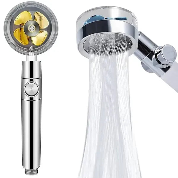 Shower Nozzle / Shower Handle- Shower Head with Turbo Fan, plastic material, 360 Degree Rotation, 26 x 8 cm Overall Size, Silver/Blue Finish Options