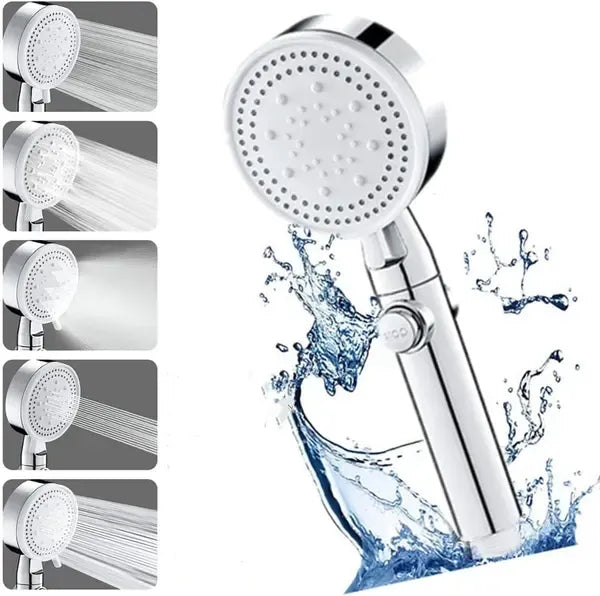 High Pressure Water-Saving Hand Shower Head, 5 Spray Types, Handheld Bathroom Shower Head, Easy-Clean Nozzle, Chrome Finish