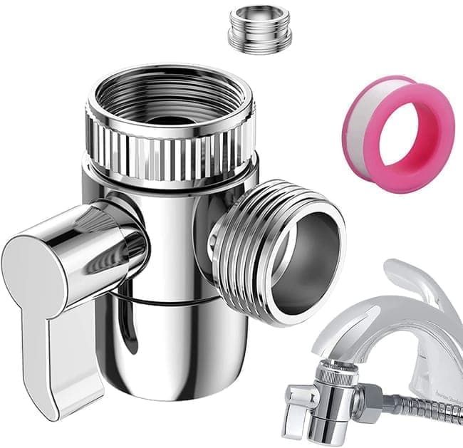 Faucet Adapter with Distributor- 3-Way Switch with M22/M24 Thread/G1/2" Threads for Kitchen Faucet & Hand Shower, solid brass material, Chrome Finish