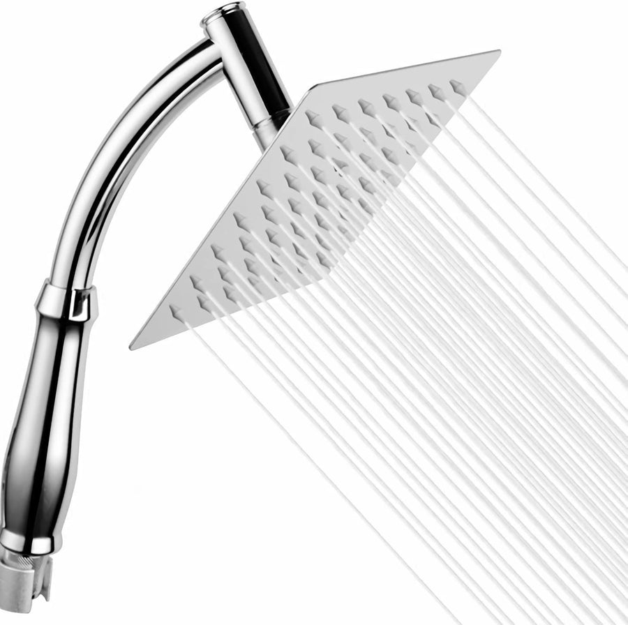 Powerful Rain Shower Head- High Pressure Rain Shower Heads- Large Square Shower Head Universal Replacement Shower Accessories, Chrome Finish