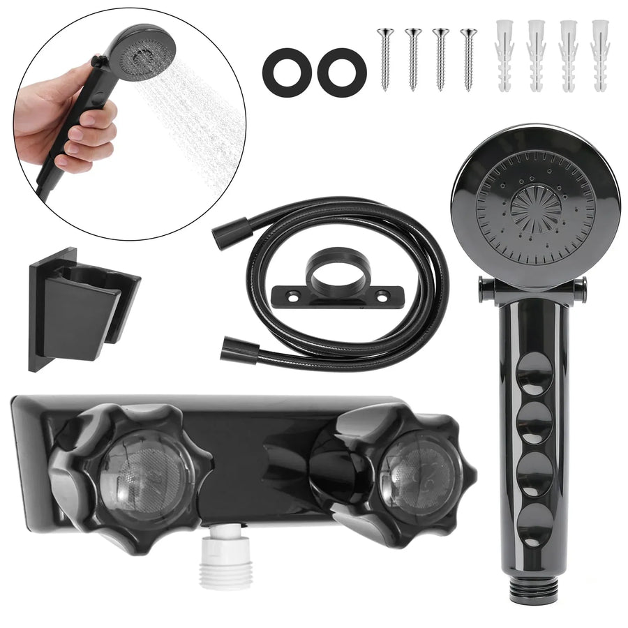 RV Shower Faucet Set with Handheld Showerhead and Hose, 4 Inch Metal Fixture for Camper Trailer, Black, for RV Camper Trailer and Mobile Home Use