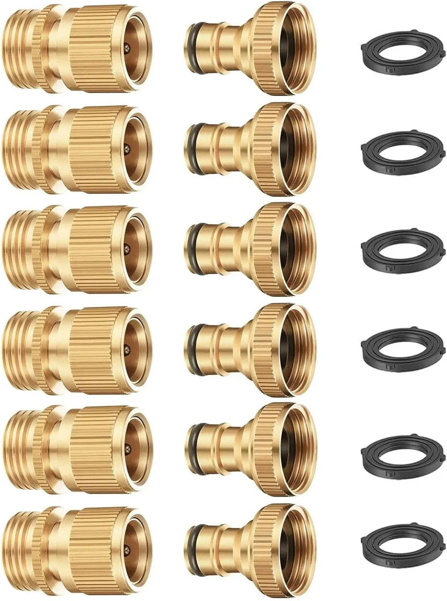 Garden Hose Quick Connector Set Solid Brass No Leak 3/4 Inch Thread Water Fitting for Garden Irrigation 6 Pack