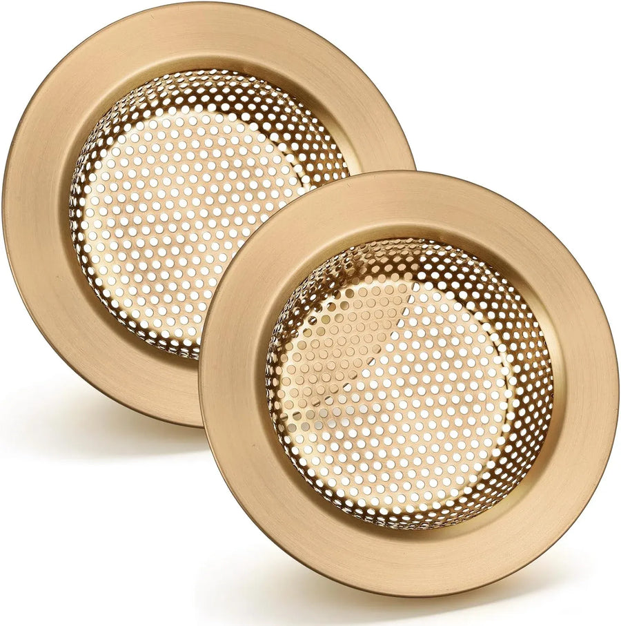 Kitchen Sink Strainer 2 Pack, Stainless Steel Drain Basket Cover Food and Hair Catcher for Kitchen Sink, Champagne Bronze, 4.4 Inch