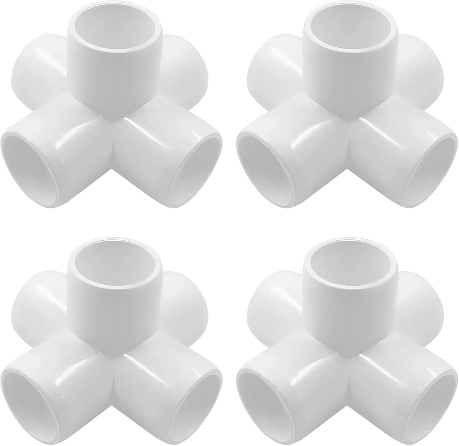 3/4 Inch 5 Way PVC Pipe Fittings, Furniture Grade Elbow Corner Connectors for DIY Greenhouse and Tent, White, 4 Pack