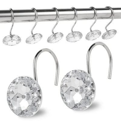 12 Pcs Shower Curtain Hooks Acrylic Crystal Diamond Decorative Rustproof Rings for Bathroom Rods White, Daily Comfort Use