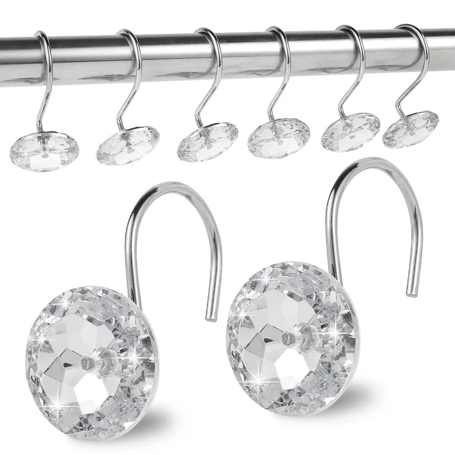 12 Pcs Shower Curtain Hooks Acrylic Crystal Diamond Decorative Rustproof Rings for Bathroom Rods White, Daily Comfort Use
