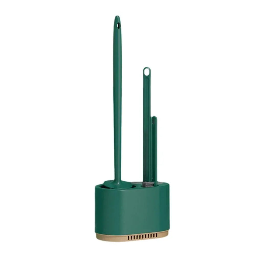 3 In 1 Toilet Brush and Plunger Set with Vented Holder, Heavy Duty Wall Mounted Bathroom Cleaning Kit, Dark Green