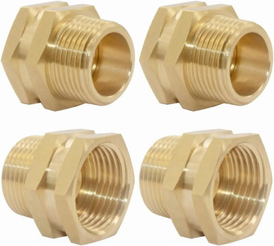 Brass Pipe Fittings Adapter, 3/4 Inch Female GHT to Male NPT Thread for Garden Hose and Plumbing, 4 Pack, Brass Construction