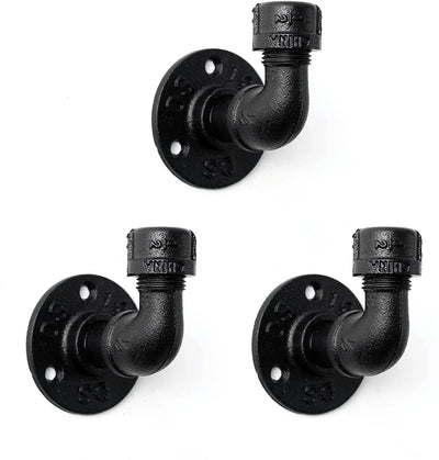 Bathroom Towel Hooks 3 Pack, Vintage Industrial Pipe Wall Mounted Heavy Duty Hooks for Farmhouse Kitchen, Black