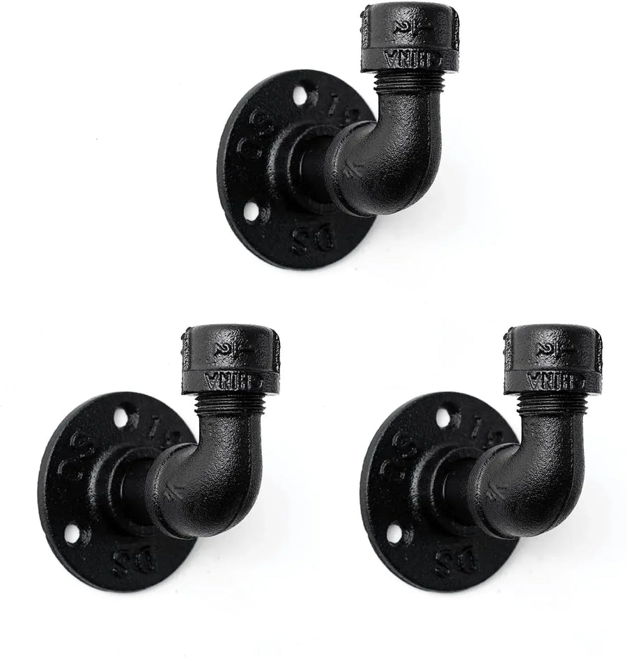 Bathroom Towel Hooks 3 Pack, Vintage Industrial Pipe Wall Mounted Heavy Duty Hooks for Farmhouse Kitchen, Black