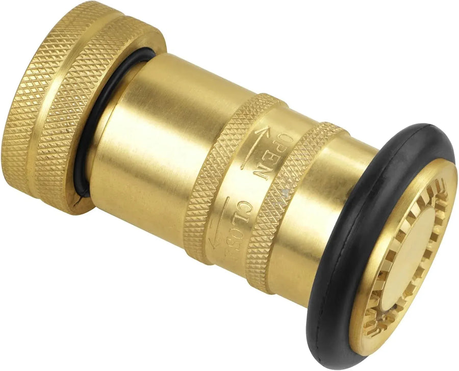 Brass Fire Hose Nozzle Adjustable Fog and Straight Stream Water Spray for Home and Garden 1 Inch NH NST, Brass Construction
