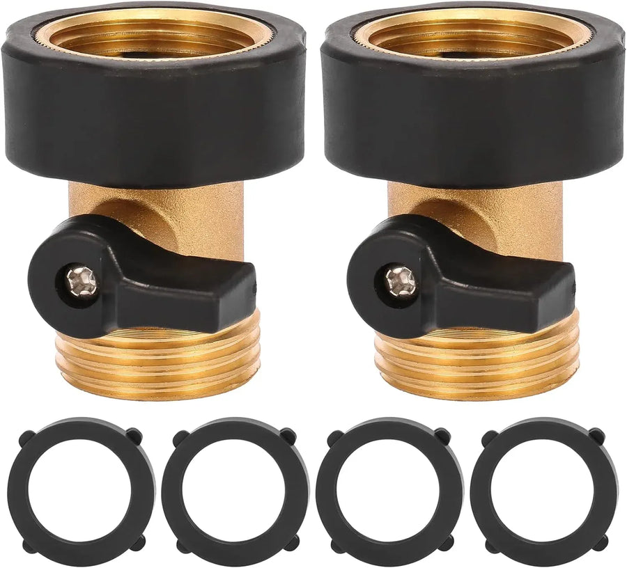Brass Garden Hose Shut Off Valve Heavy Duty Water Control for Garden Hose 3/4 Inch 2 Pack, Brass Construction, Heavy Duty Use