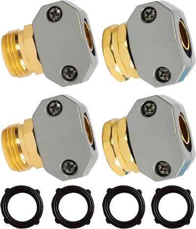Garden Hose Repair Kit Aluminum Alloy Male and Female End Mender Fittings for 5/8 and 3/4 Inch Hoses, Aluminum Construction