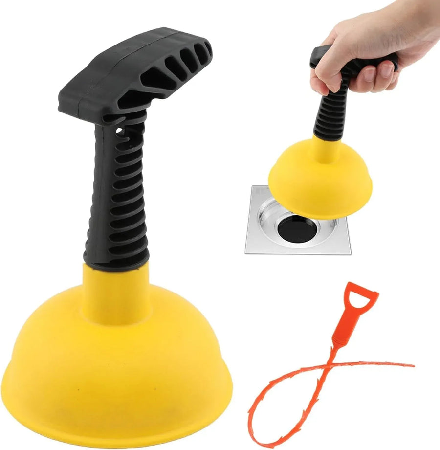 Sink Plunger Drain Clog Remover with Mini Short Handle, Easy Unclogging Tool for Kitchen Sink, Bathroom Toilet, Shower Tub, Yellow
