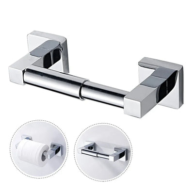 Wall Mount Toilet Paper Holder with Spring Loaded System, Heavy Duty Square Roll Dispenser for Bathroom Washroom, Chrome