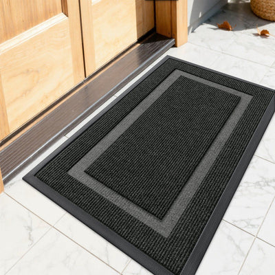 Indoor Outdoor Doormat, Rubber Non-Slip Entrance Mat for Scraping Mud, Sand and Dust from Shoes, Low Profile, 43 x 75 cm, Black