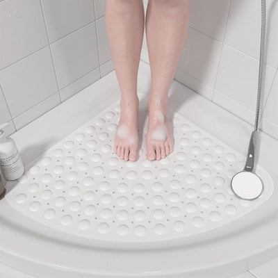 Non-slip bath mat for the bath, Non-slip bath mat, Corner shower mat, For indoor showers, Non-slip triangular shower mat, 54 x 54 cm, White