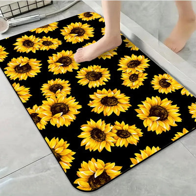 1 Piece Bathroom Rug, Non-Slip Quick Dry Bath Mat with Sunflower Pattern for Tub, Shower, Floor and Indoor Outdoor Use