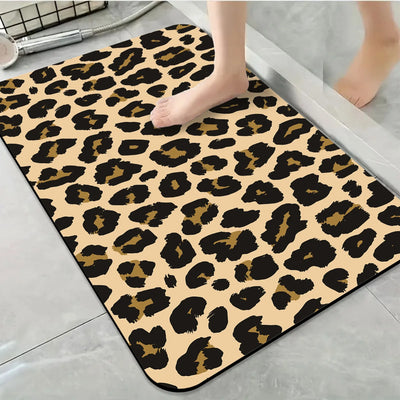1 Piece Leopard Print Bathroom Rug, Non-Slip Quick Dry Bath Mat for Tub, Shower, Floor and Indoor Outdoor Home Use