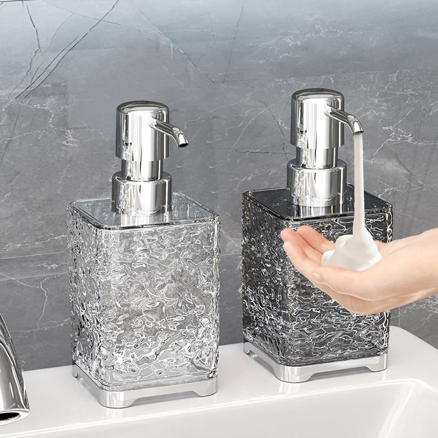 Refillable Foaming Soap Dispenser with Pump, Clear Gray Plastic Bottle for Bathroom and Kitchen Sink, 6.1 x 2.67 Inches