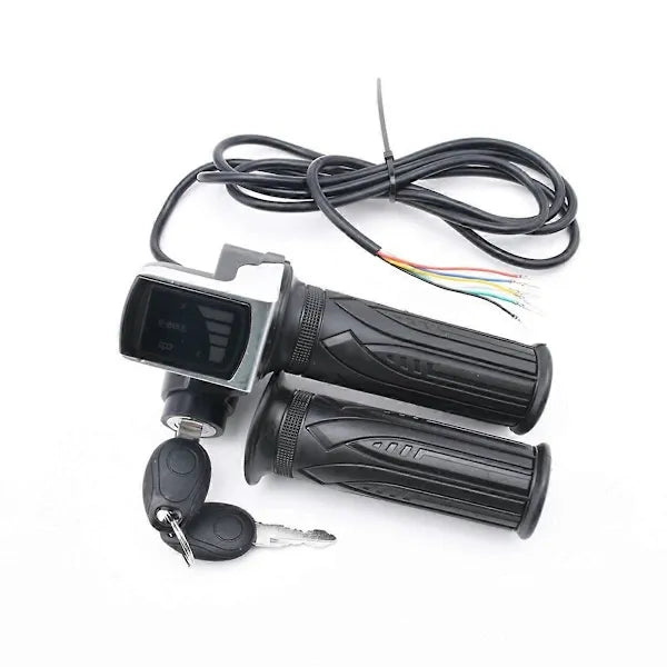 Replacement Electric Throttle Handle for Electric Bike Scooter Twist Throttle Handle with LCD Display and Power, Made of Abs, Black Color