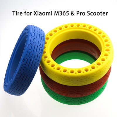 Compatible For Xiaomi electric scooter color solid tire multi-color honeycomb tire hollow air-free tire M365 explosion-proof solid tire, Black Color
