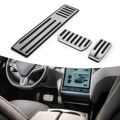 3pcs Foot Pedal Set Accelerator Brake Pedal Footrest Stainless Steel Rubber Non-Slip Replacement for Tesla Model SX—max