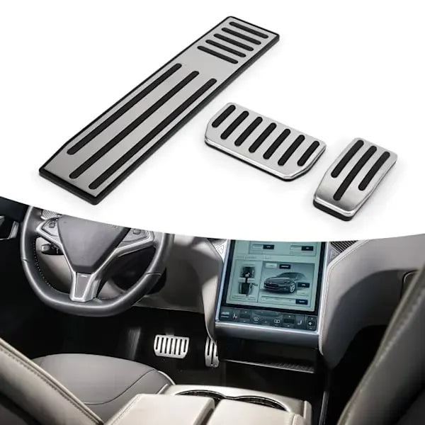 3pcs Foot Pedal Set Accelerator Brake Pedal Footrest Stainless Steel Rubber Non-Slip Replacement for Tesla Model SX—max