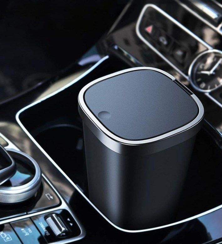 Compatible Black Car Trash Can with Lid, Small Cup Holder, Door Pocket, Trash Can for Car, Home, Office, Made of Silicone