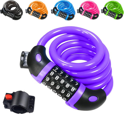Bicycle Lock (Purple), 120cm x 12mm Long, Cable for Scooter Motorcycles Gate with 5-Digit Smart Code and Stroller L, Replacement Part