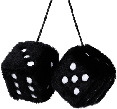Replacement Pair of 2.75" Fuzzy Dice with Leather Dots Retro Car Rearview Mirror Hanging Accessories for Car Decoration (Black)_qcx, Made of Fabric