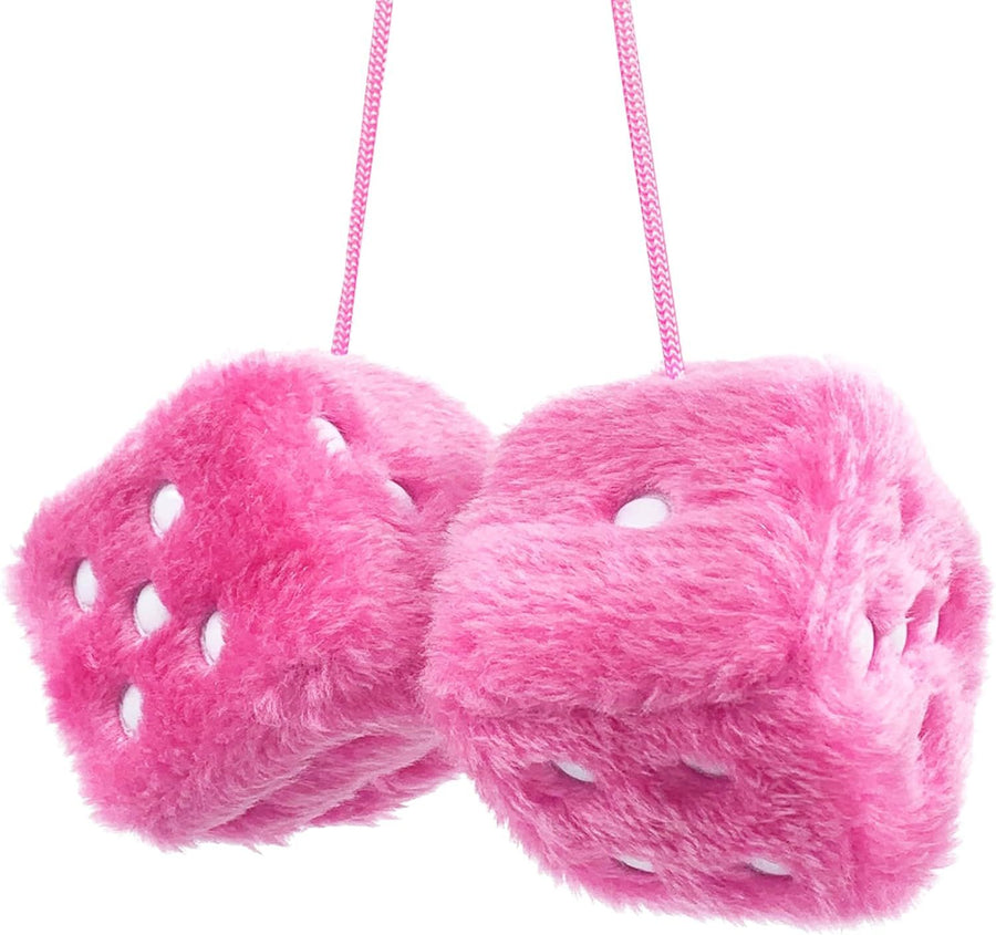Compatible Pair of 2.75" Fuzzy Dice with Leather Dots Retro Car Rearview Mirror Hanging Accessories for Car Decoration (Pink)_qcx, Made of Fabric
