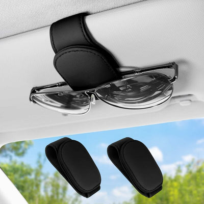 Replacement Car Glasses Holder, 2 Pcs Magnetic PU Leather Sunglasses Sun Visor Case Universal Accessories, Black